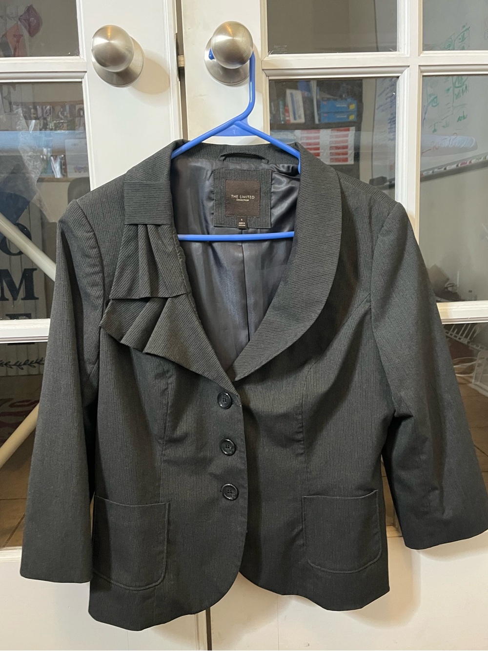The Limited Women's Charcoal Gray Three-Button Pleated Lapel Blazer